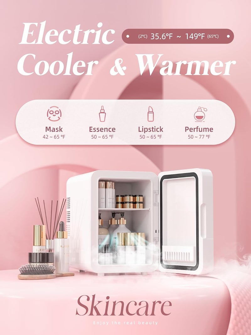 Bogda Mini Skincare Fridge (4 Liter/6 Can) with Dimmable LED Light Mirror, Cooler and Warmer for Refrigerating Make Up, Skin Care and Food, Portable Mini Fridge for Bedroom, Office and Car, White - Image 2